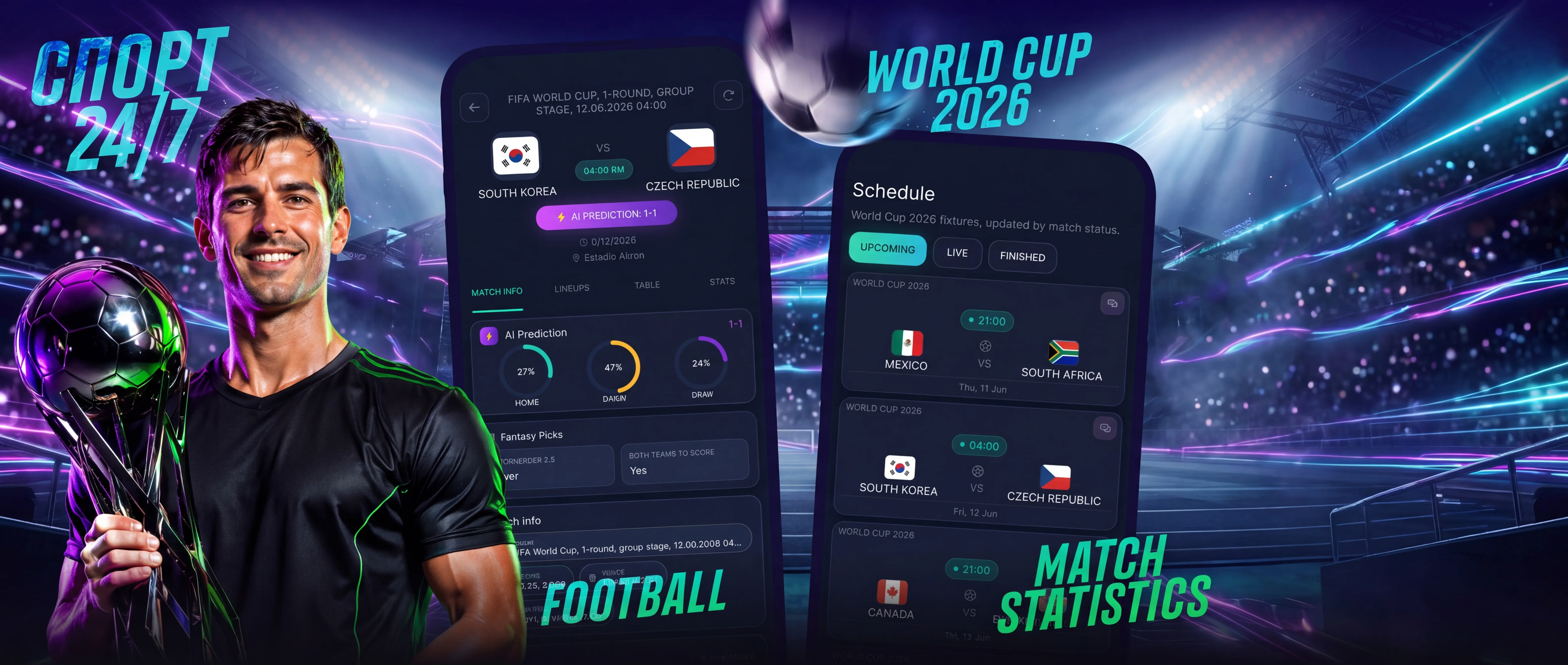 Football matchday artwork showing fixtures and match statistics