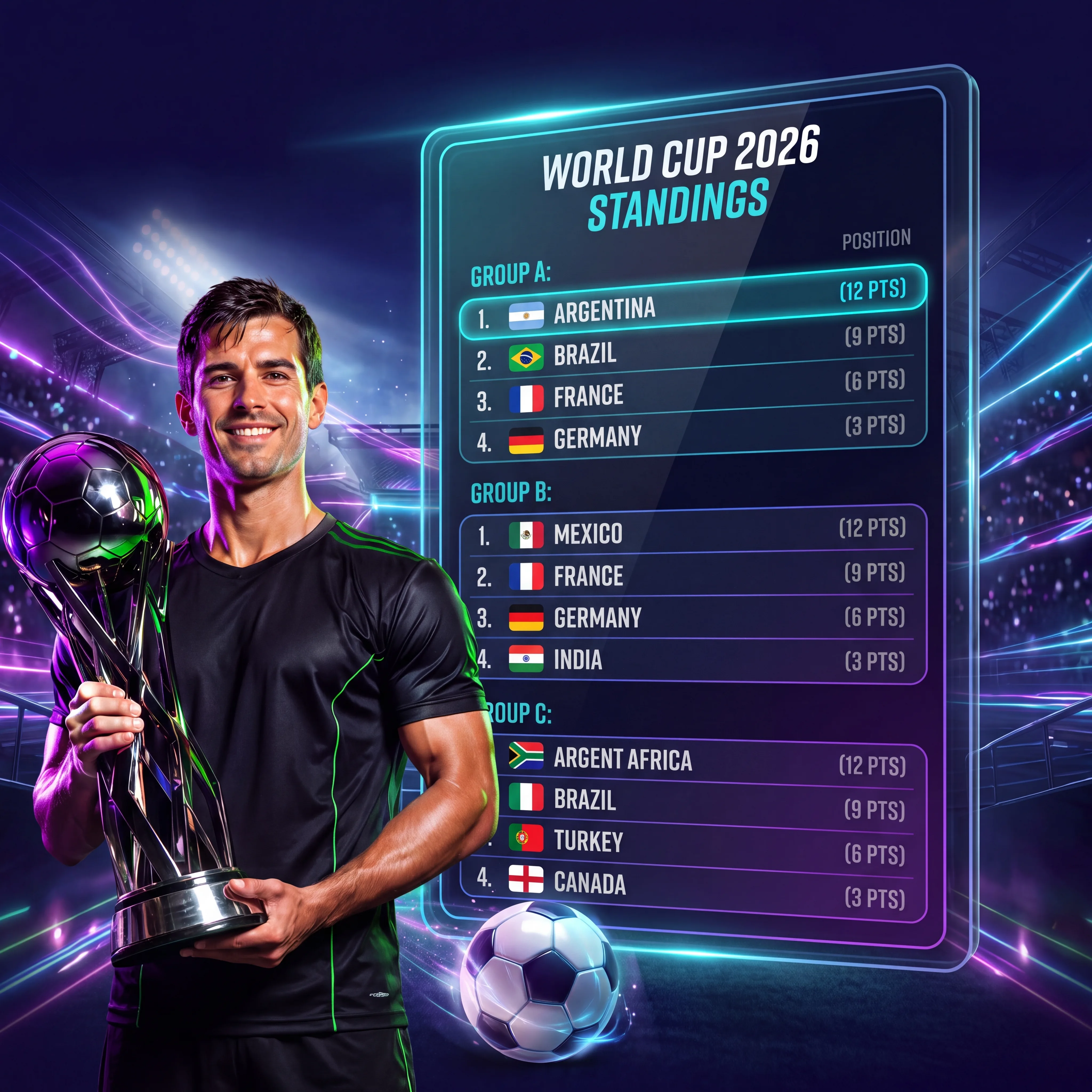 Football tournament standings and team comparison illustration