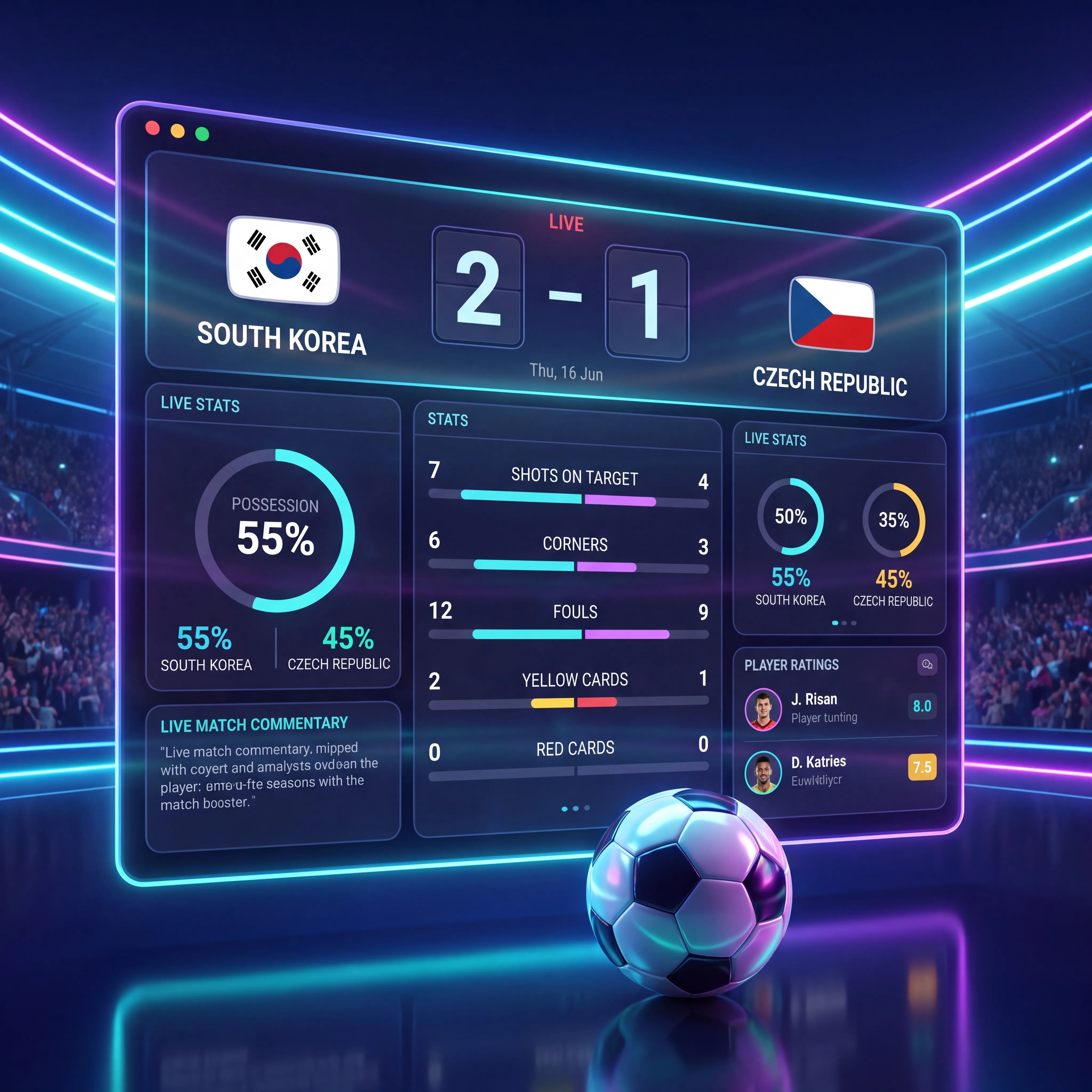 Live football score and match statistics illustration